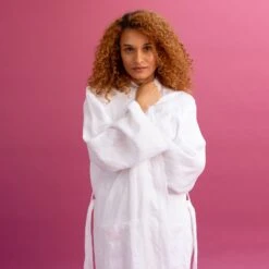 White Linen Robe -Lake Shop PigletinBed LinenRobe White 2 1