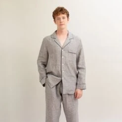 Men's Gray Linen Pajama Set -Lake Shop PigletinBed Men sLinenPyjamaTrouserSet Grey 4 64d09d33 71d9 4b5a 99d6 693df5c0a94c