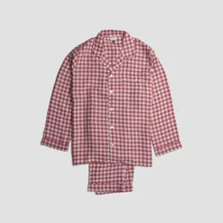 Men's Mineral Red Gingham Pajama Set -Lake Shop PigletinBed Men sLinenPyjamaTrouserSet MineralRedGingham 1 greyBG 1