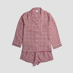 Mineral Red Gingham Pajama Shorts Set -Lake Shop PigletinBed Women sLinenPyjamaShortsSet MineralRedGingham 1 greyBG 1