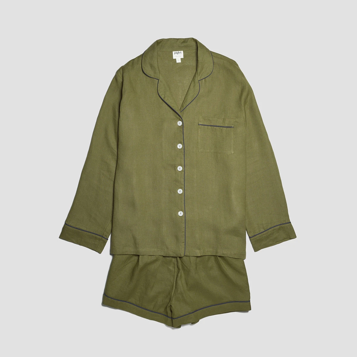 Moss Plain Linen Pajama Shorts Set 5 Moss Plain Linen Pajama Shorts Set - Image 3