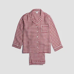 Mineral Red Gingham Pajama Set -Lake Shop PigletinBed Women sLinenPyjamaTrouserSet MineralRedGingham 1 greyBG