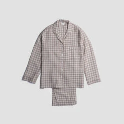 Mushroom Gingham Pajama Set -Lake Shop PigletinBed Women sLinenPyjamaTrouserSet MushroomGingham 1 greyBG 1