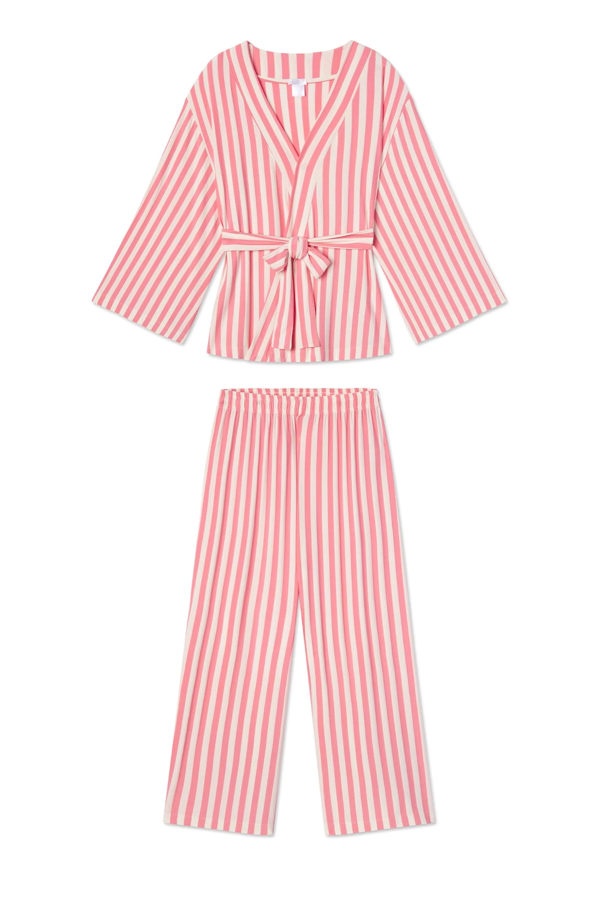 Lake DreamKnit Kimono Pajama Set In Coral Stripe 3 Lake DreamKnit Kimono Pajama Set In Coral Stripe