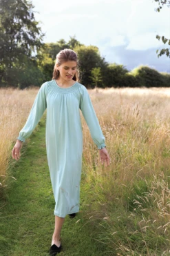 Lake Pima Smocked Long Sleeve Midi Nightgown In Willow -Lake Shop english garden34