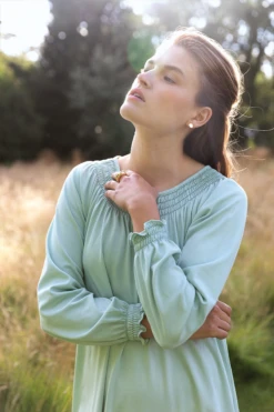 Lake Pima Smocked Long Sleeve Midi Nightgown In Willow -Lake Shop english garden37