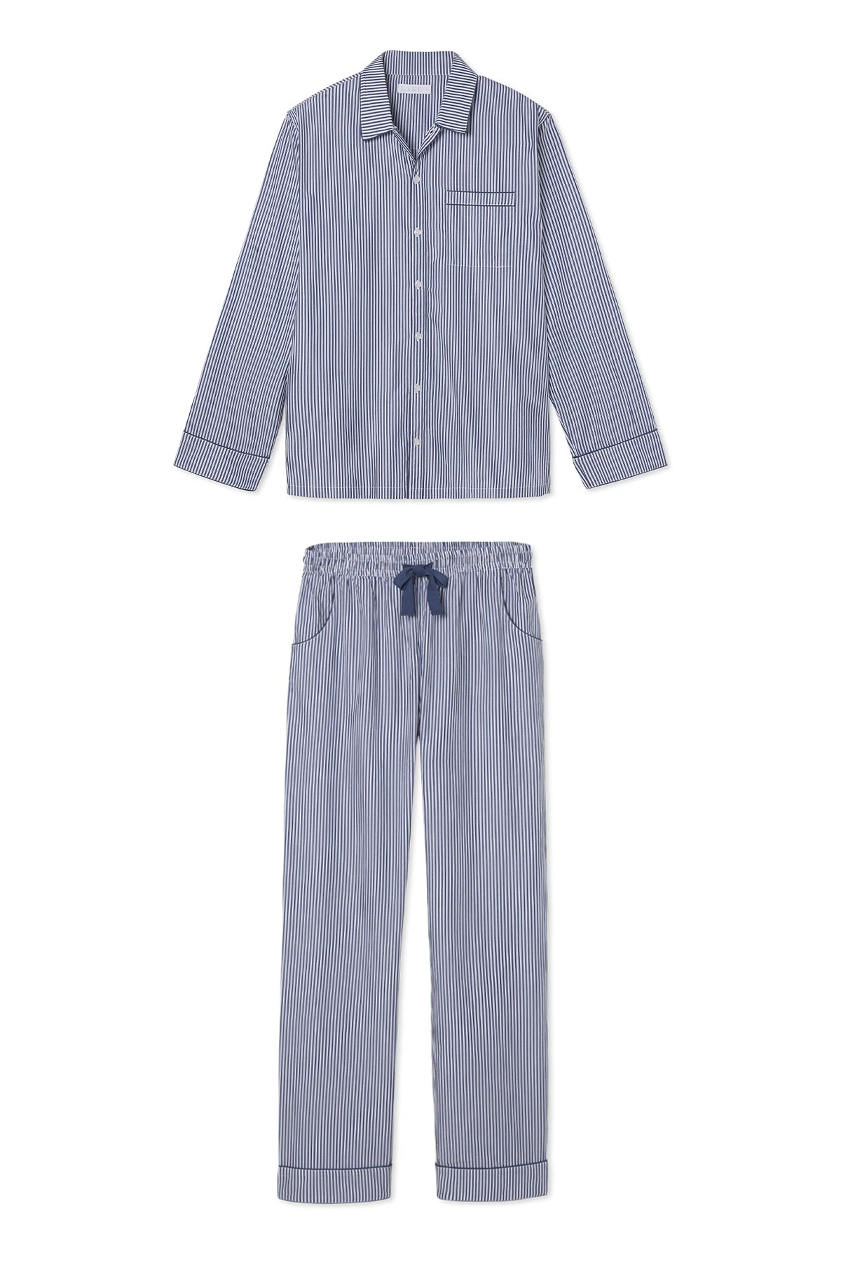Lake Men's Poplin Pajama Set In Navy Stripe 3 Lake Men's Poplin Pajama Set In Navy Stripe